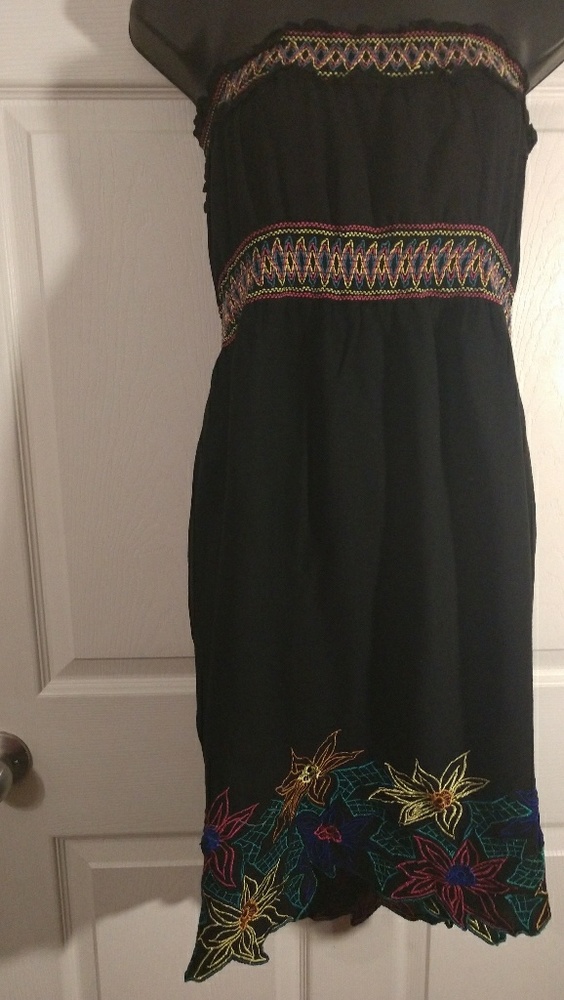 Black dress with colorful fiesta style trim